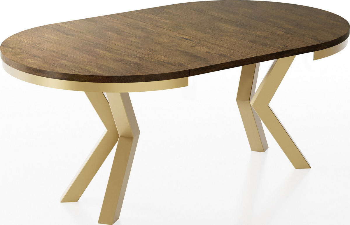 ESSTISCH Clara Gold runder ausziehbarer, Lefkas Eiche 120-200/120/76 cm - Alteiche/Goldfarben, Holzwerkstoff/Metall (120/120/76cm) - WFL GROUP
