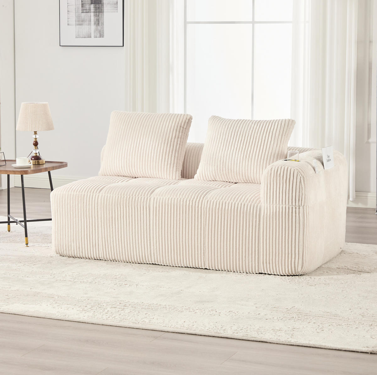 SOFA 2-Sitzer kompakt 158 x 93 x 61 cm Cord Beige - Beige, Kunststoff (158/61/93cm) - Meubliv