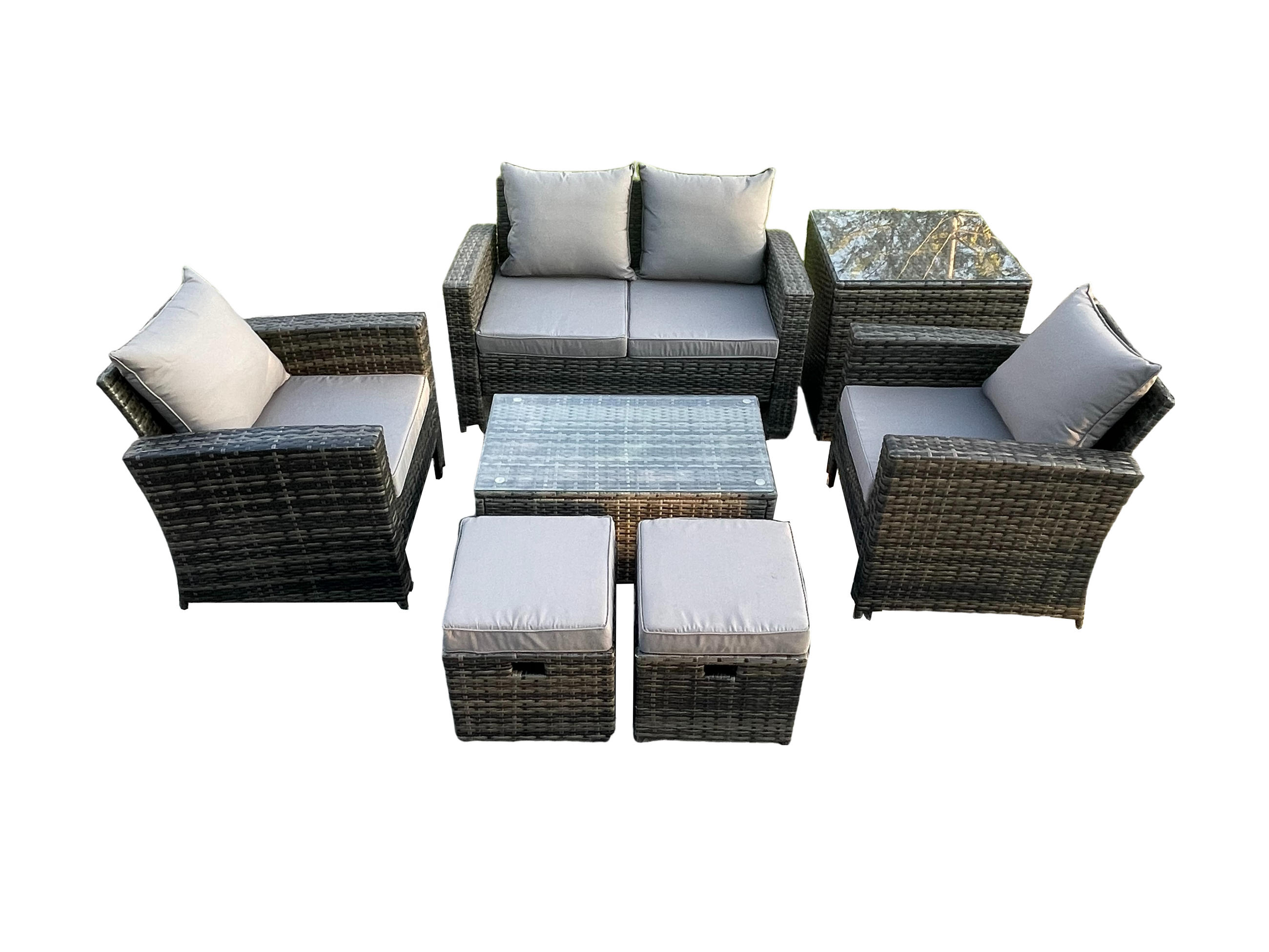 GARTENSOFA mit hoher Rückenlehne Polyrattan Dunkelgrau 9-Sitzer - Dunkelgrau, Metall - Fimous