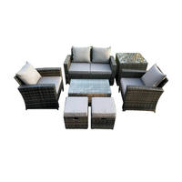 GARTENSOFA mit hoher Rückenlehne Polyrattan Dunkelgrau 9-Sitzer - Dunkelgrau, Metall - Fimous