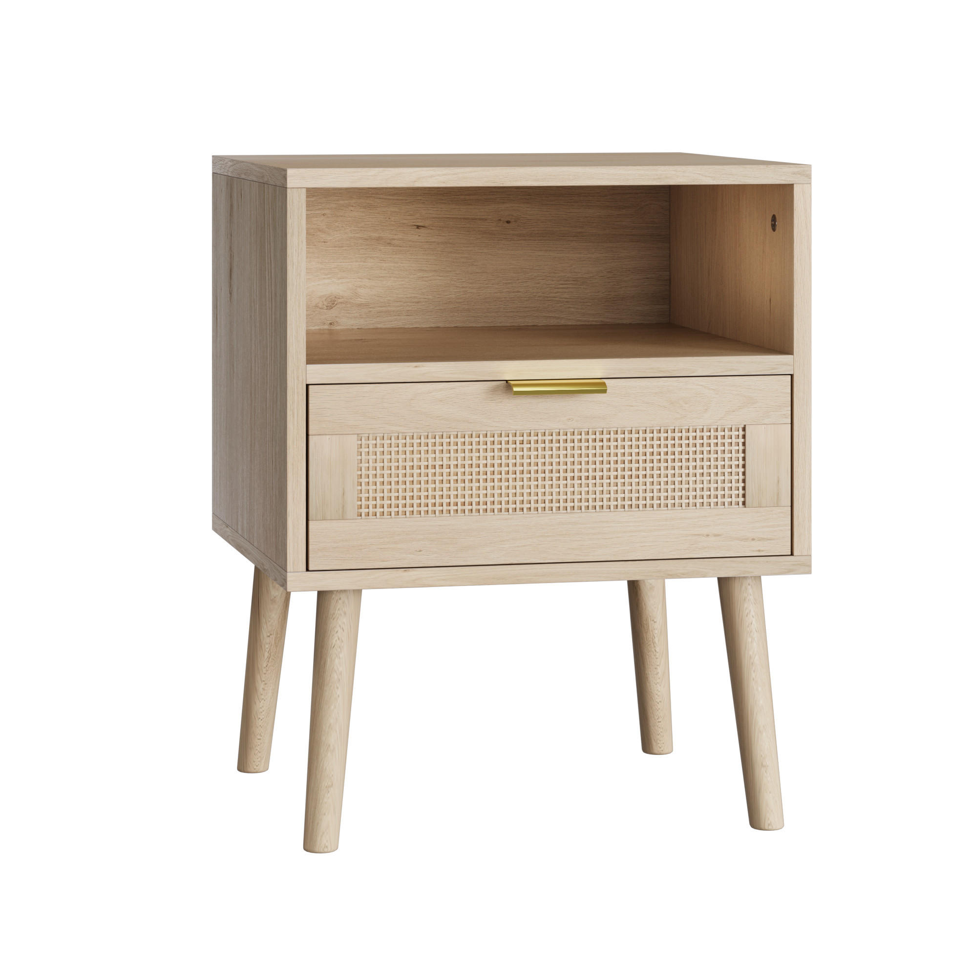 NACHTTISCH aus MDF und Holzwerkstoff 45x40x55 cm Eichefarben mit Schublade und offenem Fach in Rattan-Optik - Nussbaumfarben, Holzwerkstoff (45/55/40cm) - Modfu