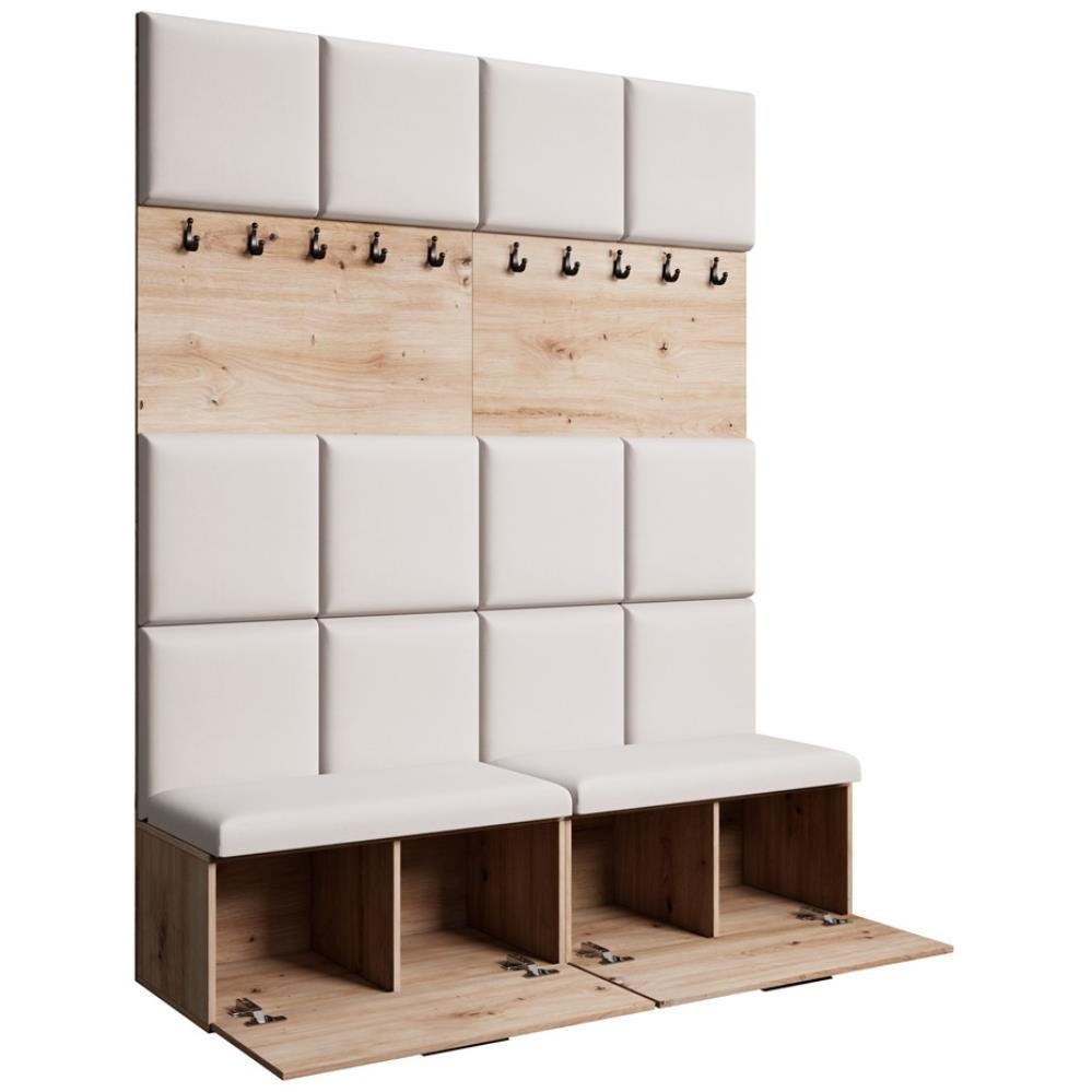 GARDEROBE Margaret I+I 162/203/43 mit gepolsterten Paneelen und Schuhschrank - Beige/Schwarz, Holzwerkstoff/Kunststoff (162/203/43cm) - Beautysofa