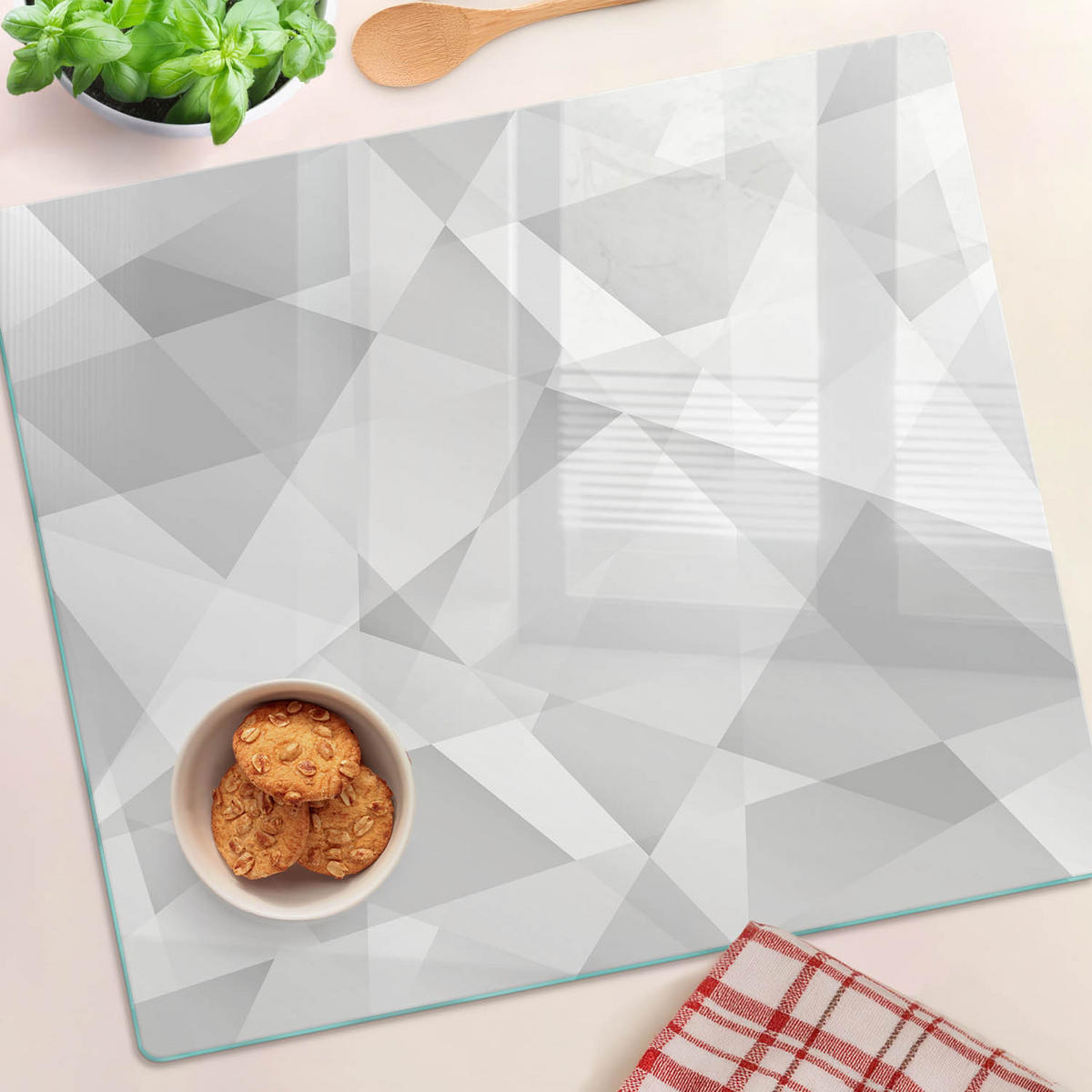 GLASPLATTE 60x52 cm Abstrakt - Weiß, Glas (60/0.4/52cm) - TULUP