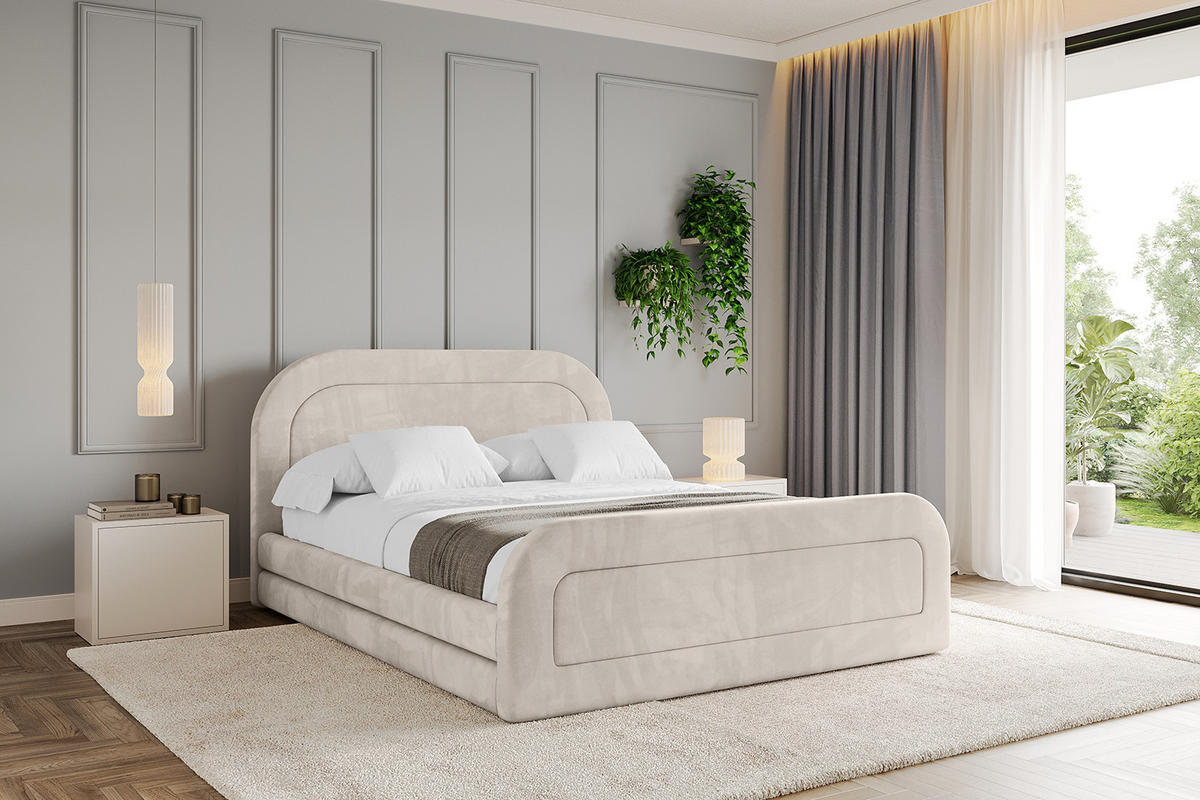 POLSTERBETT mit Bettkasten, Fußteil und Lattenrost, Boxbett mit Matratze H3/H4 - LERIS-Z 160x200 Beige - Beige, Holzwerkstoff/Textil (160/200cm) - ALTDECOR