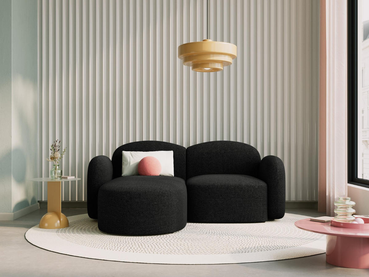 ECKSOFA links Blair aus Chenille-Stoff mischung schwarz 3 Sitzplätze - Schwarz, Textil (155/194cm) - Micadoni