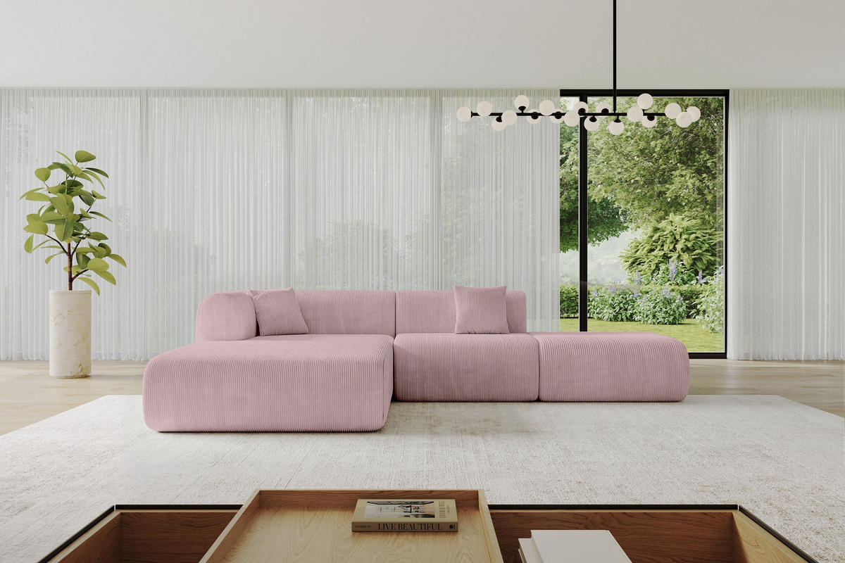 ECKSOFA Ottomane Links OVLY-L 289x176x71 Rosa Cord - Schwarz/Rosa, Holzwerkstoff/Kunststoff (176/289cm) - ALTDECOR