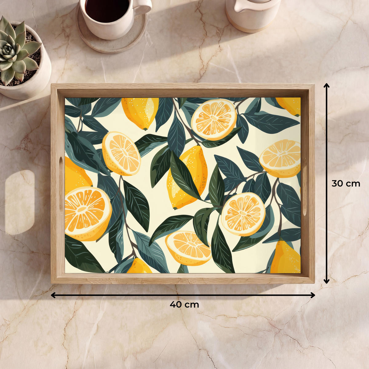 TABLETT - Zitronen - Früchte - Blätter - Gelb - Grün - Beige - 40x30 cm - Gelb, Holz (40/5/5cm) - OnlyWow