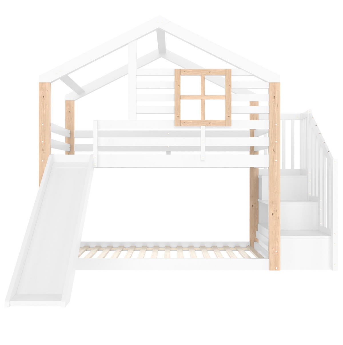 ETAGENBETT 90/200 cm weiß mit Rutsche und Treppe mit Stauraum - Weiß, Holz (90/200cm) - OKMYHOME
