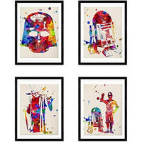 POSTER Set mit 4 Star Wars Film Darth Vader, Yoda, R2D2 und C3PO A4 Schwarzer Rahmen - Schwarz, Papier (29.7/3cm) - Nacnic