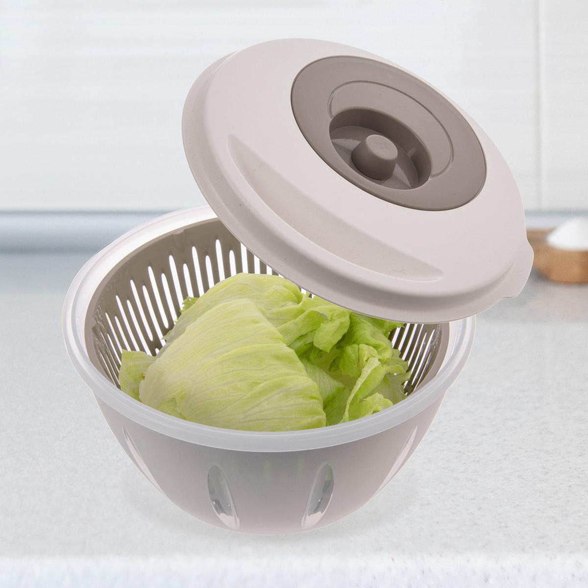 SALATSCHLEUDER ELA Beige Weiß 4,5 l - Transparent, Kunststoff (25.5/14.5cm) - Orion 