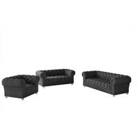 SITZGARNITUR 3+2+1 CHESTERFIELD Elegant Klassisch Schick Stoff Whisper Velours Graphit - Graphitfarben, Holz/Textil (202/77/90cm) - Kaiser Möbel