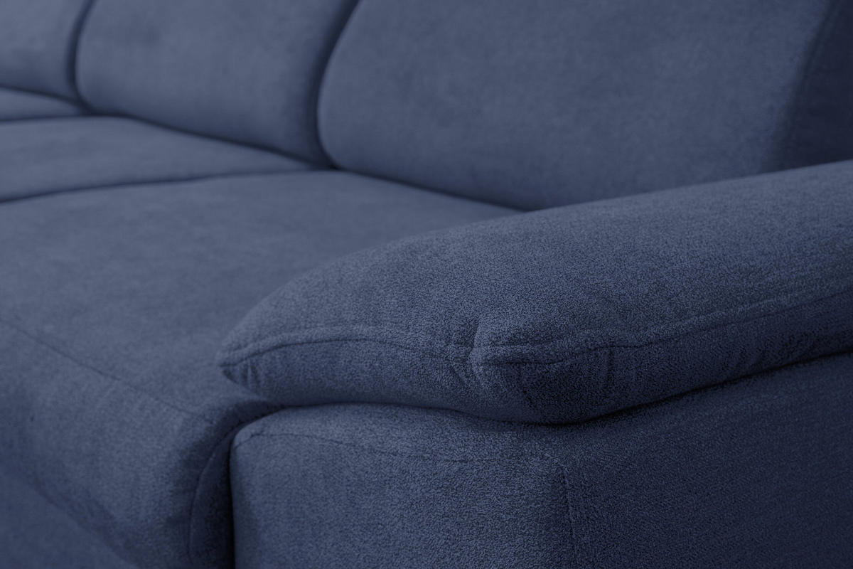 ECKSOFA MALIBU mit Schlaffunktion und Bettkasten, Farbe: Blau , Velourstoff, Ottomane Links - Blau, Textil (276/184cm) - VENASI MÖBEL