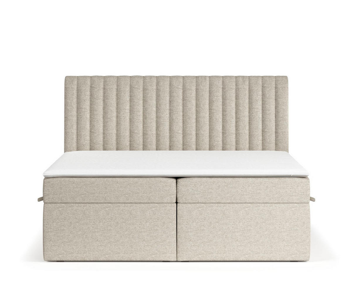 BOXBETT Spencer Beige 140/200 cm mit Matratze und Topper - Beige/Schwarz, Holz/Holzwerkstoff (140/200cm) - Maison de Reve