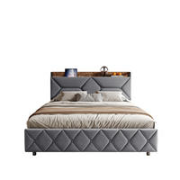 POLSTERBETT 140x200 mit Stauraum, 4 Schubladen und Steckdose, Lattenrost, Kopfteil mit verstecktem Stauraum, Grau - Grau, Holz/Textil (140/200cm) - GENKI LIVING