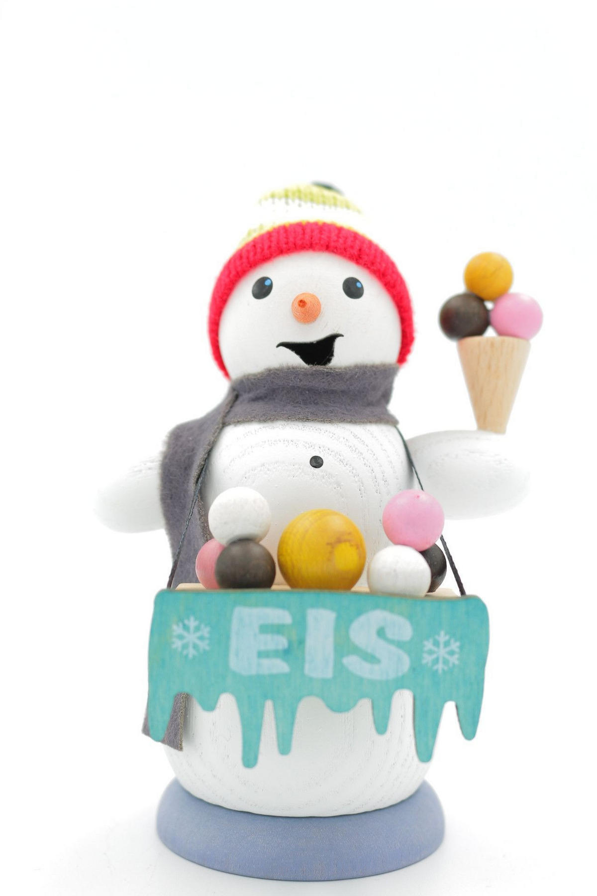 RAUCHFIGUR Schneemann Eisverkäufer 13 cm - Multicolor, Holz (6/13/10cm)