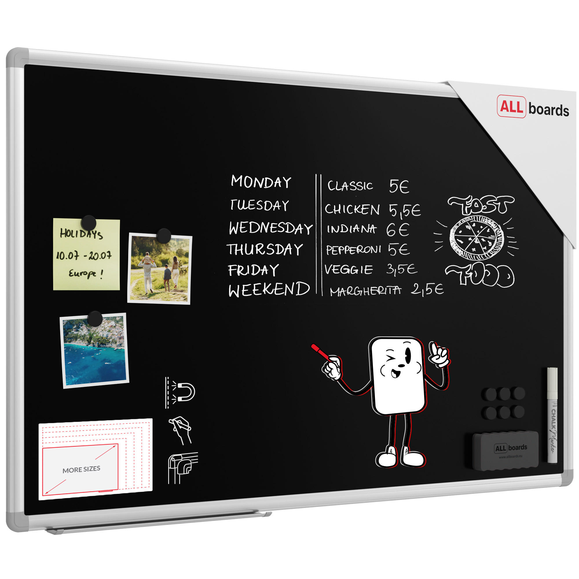 ALLboards Kreidetafel Mehrfarbig 90x60x1.6 cm