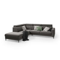 ECKSOFA Wohl links – Grau, mit Schlaffunktion, Bettkasten und verstellbaren Kopfstützen - Grau, Textil (278/263cm)