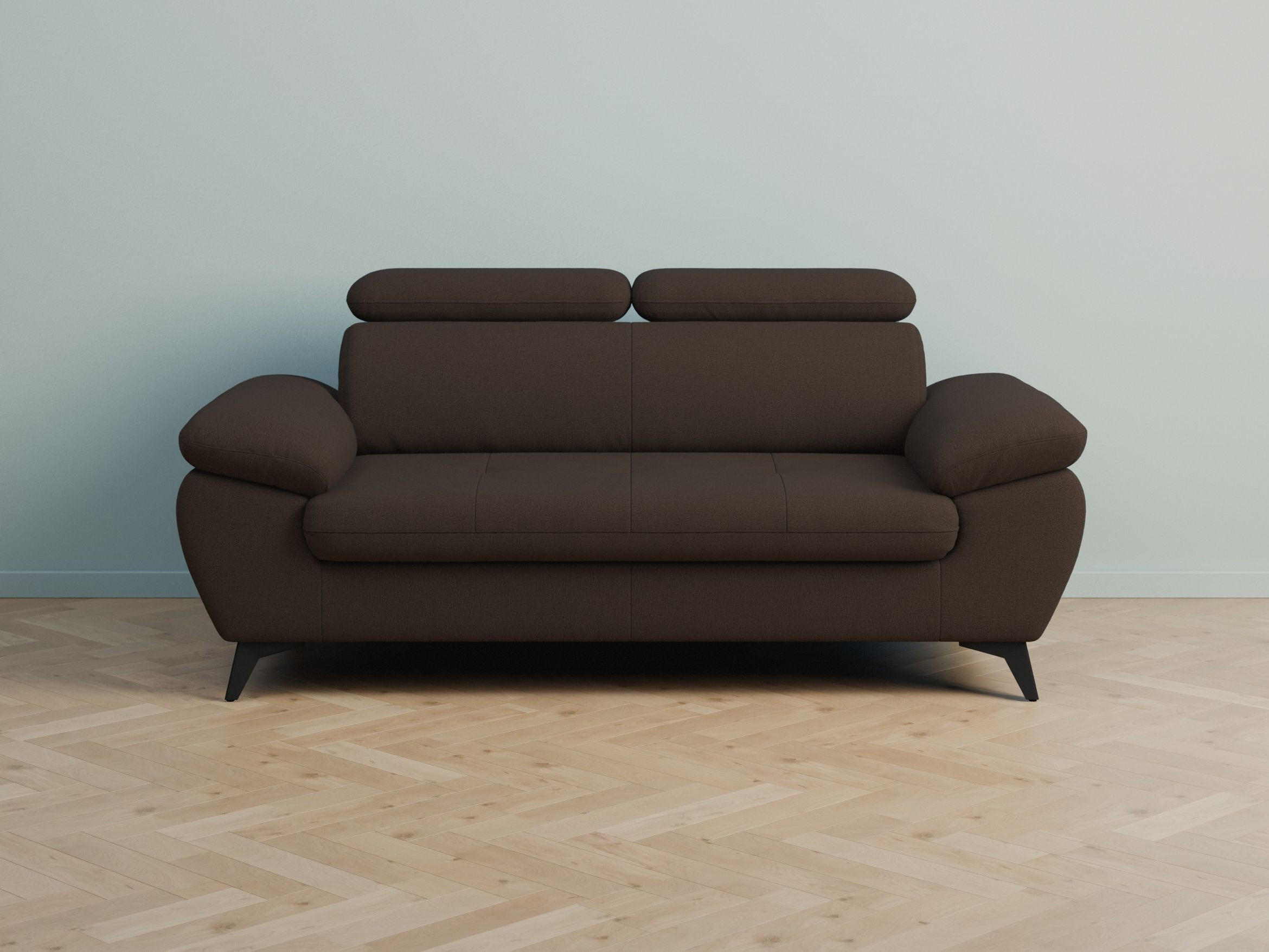 2,5-SITZER Karlstad Flachgewebe Braun verstell. Kopfstützen B 194 cm - Dunkelbraun, Kunststoff/Textil (194/84/100cm) - foamnova