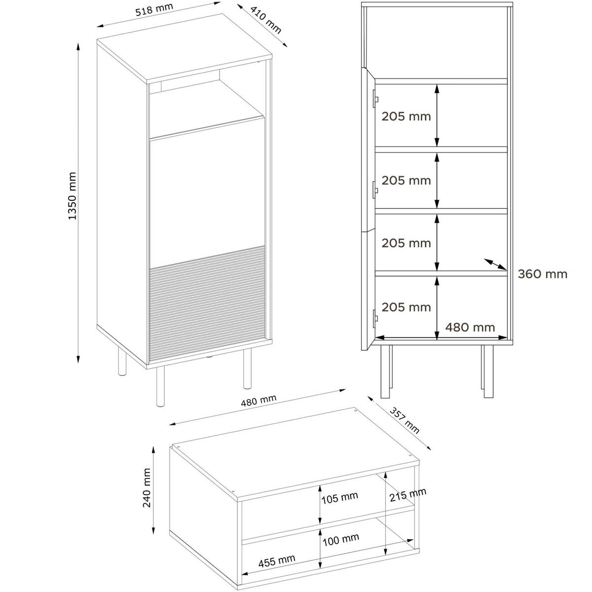 REGAL LOFTY TV/HiFi-Einlage, schwarz - Eichefarben/Multicolor, Holzwerkstoff (52/135/41cm) - KONSIMO®