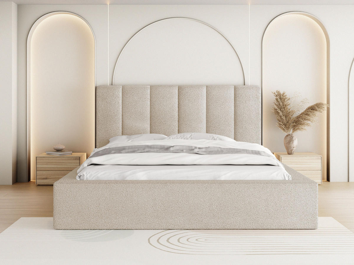 POLSTERBETT Amira mit Bettkasten, Beige Boucle 160x200 cm - Beige/Birkefarben, Holz/Holzwerkstoff (160/200cm) - WFL GROUP