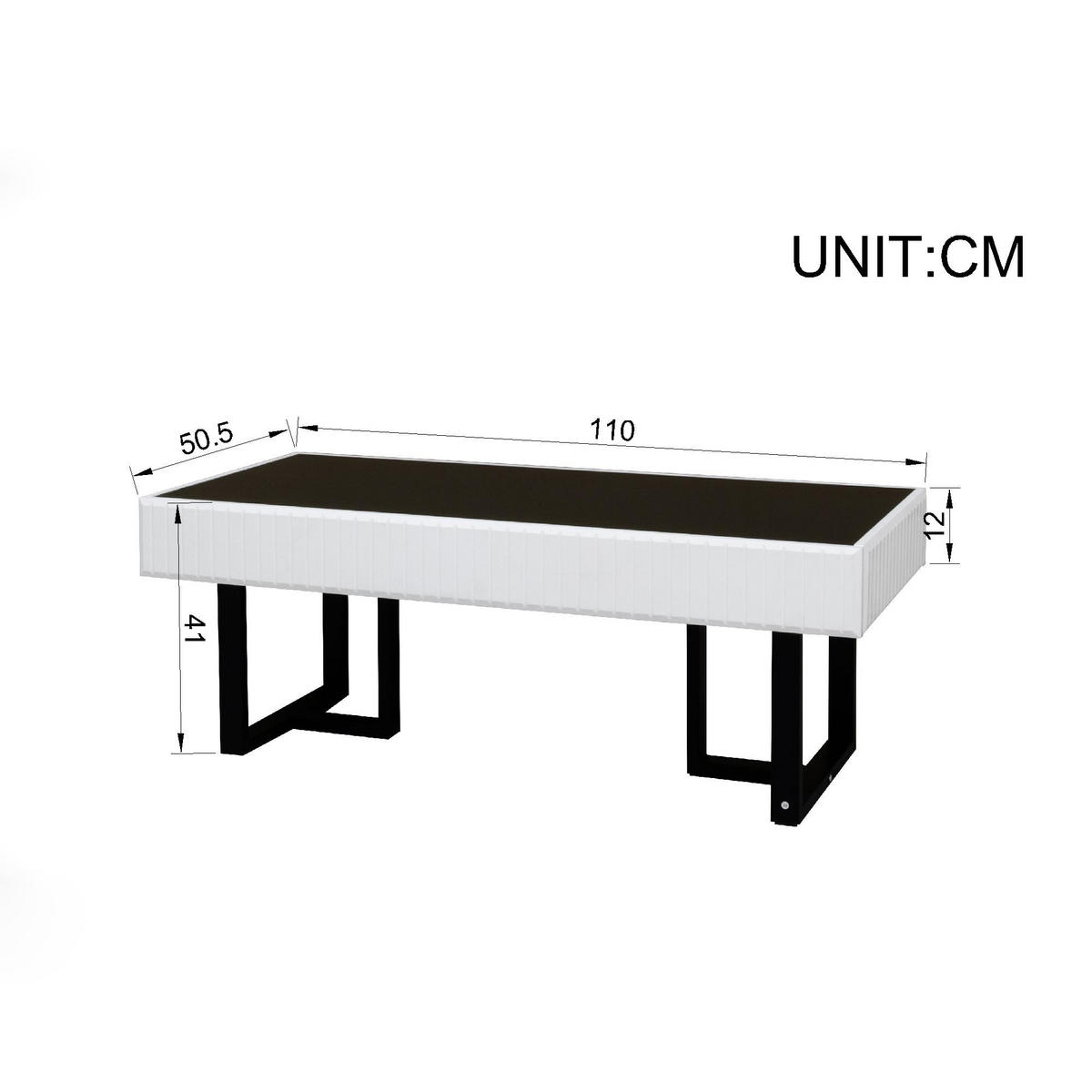 COUCHTISCH in Schwarz-Weiß Wohnzimmertisch mit moderner Tischplatte für stilvolle Einrichtung, B110/T50.5/H41cm - Schwarz/Weiß, Holzwerkstoff/Metall (50.5/110/41cm) - STILVORA