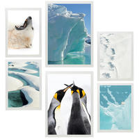 POSTER Set Mit 6 Eis In Der Antarktis Bär & Pinguine Im Türkisfarbenen Wasser A3 & A4 Weißer Rahmen - Weiß, Papier (29/3cm) - Nacnic