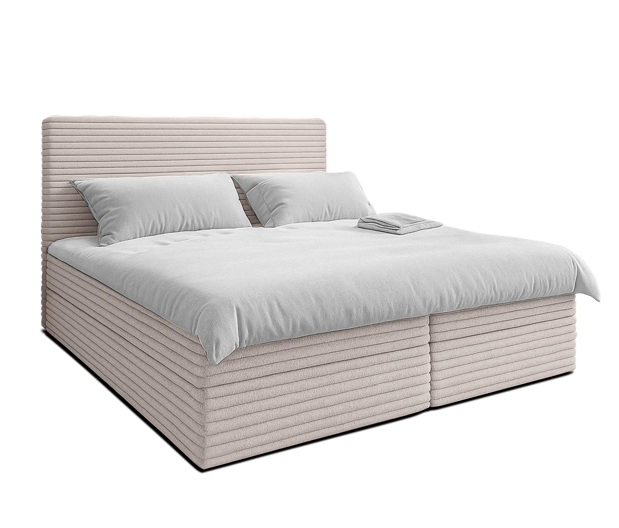 BOXBETT SEVDAYLA 140x200 cm mit Bettkasten und Matratze - Beige - Beige/Schwarz, Holz/Holzwerkstoff (140/200cm) - AX Living