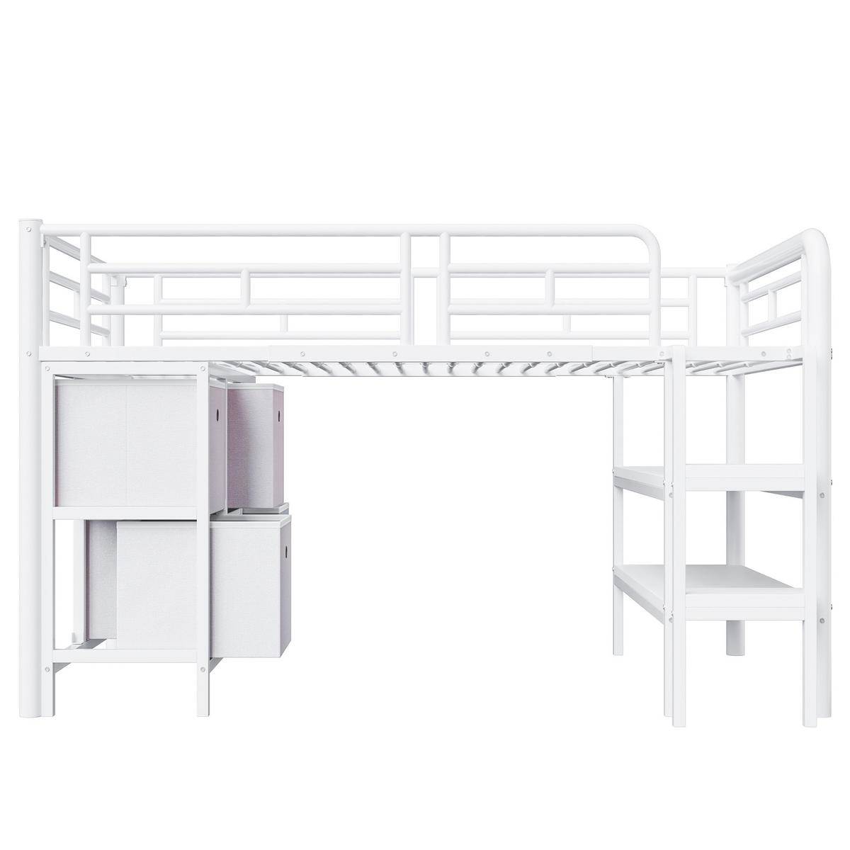 HOCHBETT 90/200 cm in Weiß – niedrig, mit Stauraum und breiten Stufen - Weiß, Metall (90/200cm) - BEAOK