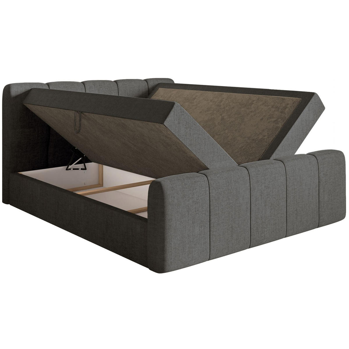 BOXBETT Cloudy II mit Bettkästen und Topper Chenille Dunkelgrau, 200x200 cm - Dunkelgrau/Schwarz, Kunststoff/Textil (200/200cm) - Selsey