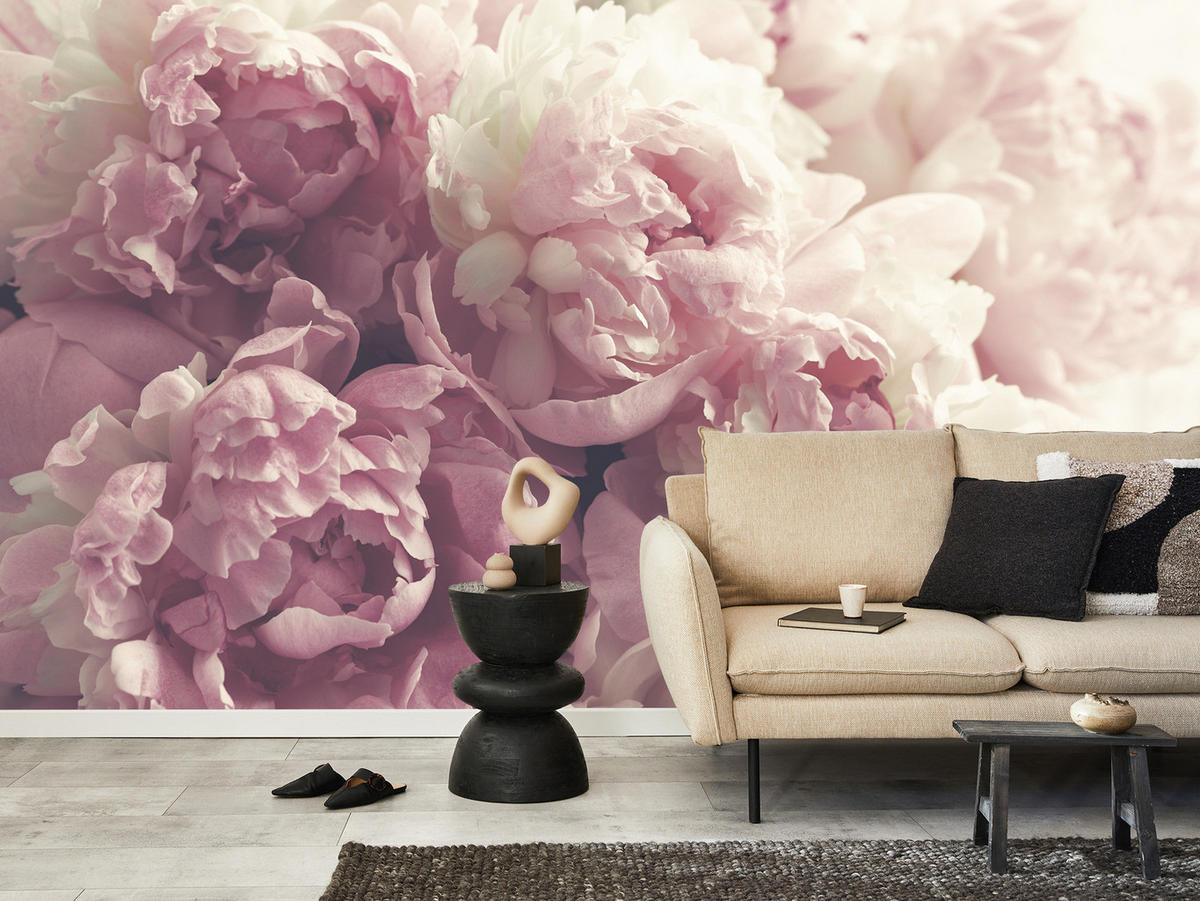 FOTOTAPETE Vintage-Pfingstrosen Blumen 3D 300x210 - Beige/Rosa, Papier (300/210cm) - Muralo