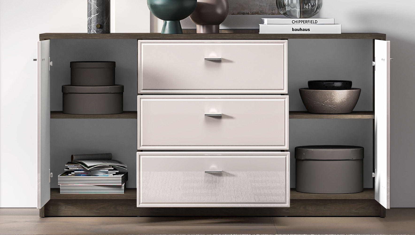 Thumbnail - Feldmann-Wohnen Kommode, Eiche, Creme, Holz, 2 Fächer, 3 Schubladen, 160x85x40 cm, Wohnzimmer, Kommoden & Sideboards, Ko...