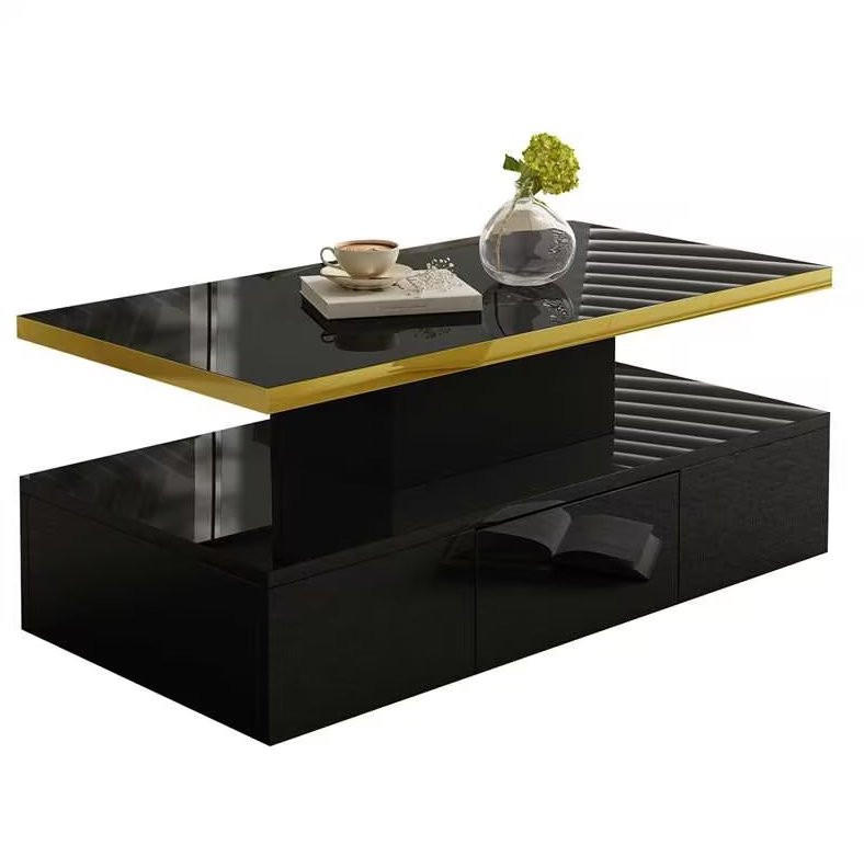 COUCHTISCH, Hochglanz Schwarz mit 2 Ebenen und integrierter Schublade, platzsparendes Design, 100/50/39 cm，Schwarz - Schwarz, Holzwerkstoff (100/50/39cm) - Redom