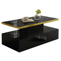 COUCHTISCH, Hochglanz Schwarz mit 2 Ebenen und integrierter Schublade, platzsparendes Design, 100/50/39 cm，Schwarz - Schwarz, Holzwerkstoff (100/50/39cm) - Redom