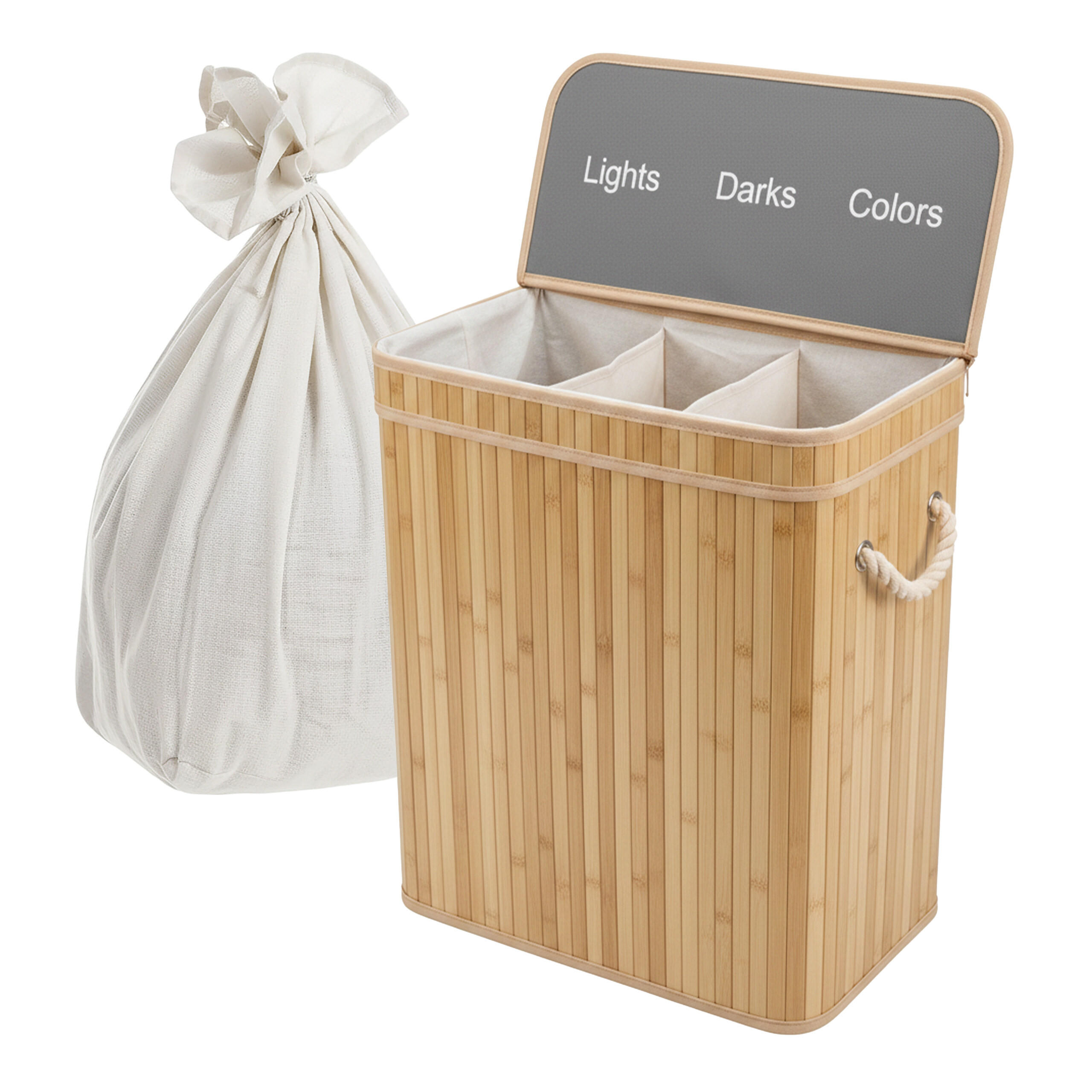 WÄSCHEKORB - Hellbraun, Holz/Textil (52/63/32cm) - Relaxdays