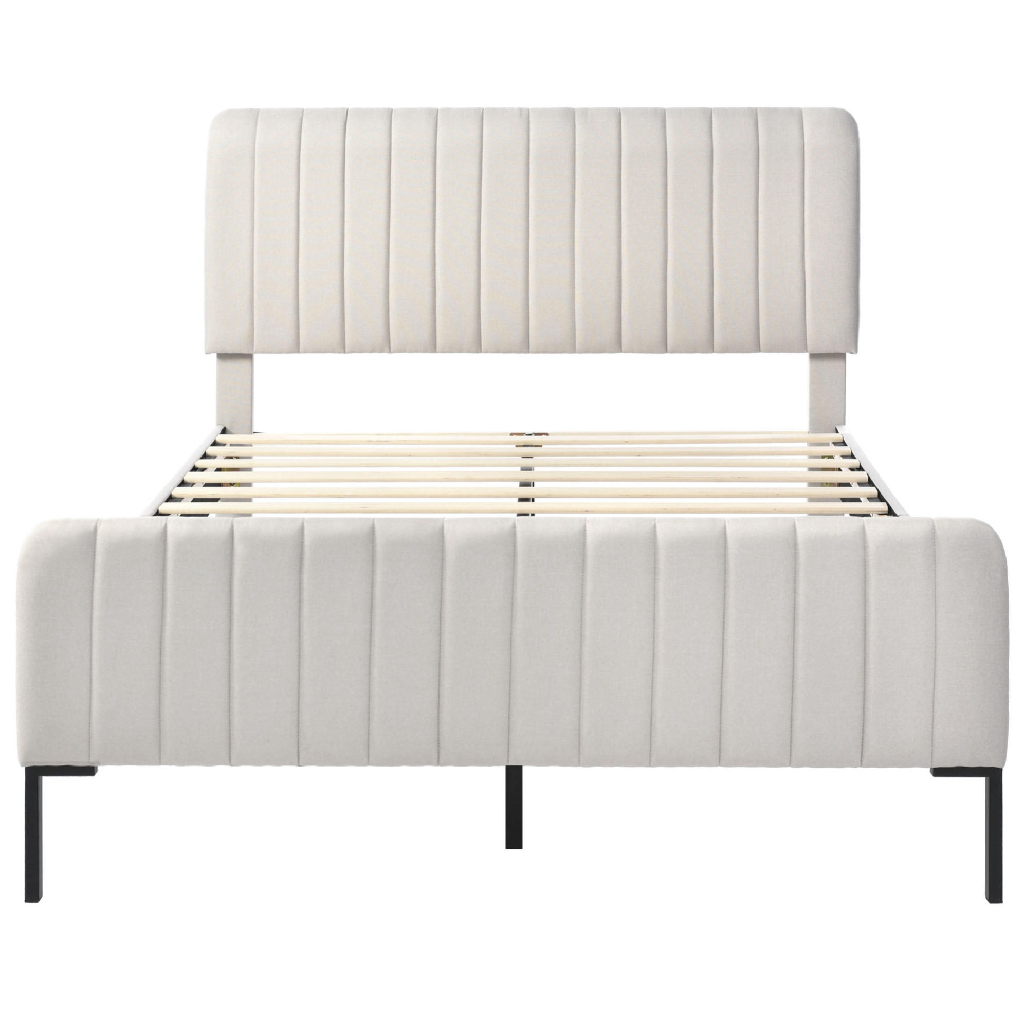 POLSTERBETT aus Massivholz, Leinen und Metall 160x200 cm Grau-Beige mit Matratze und verstellbarem Kopfteil - Grau, Textil (160/200cm) - IVMEU