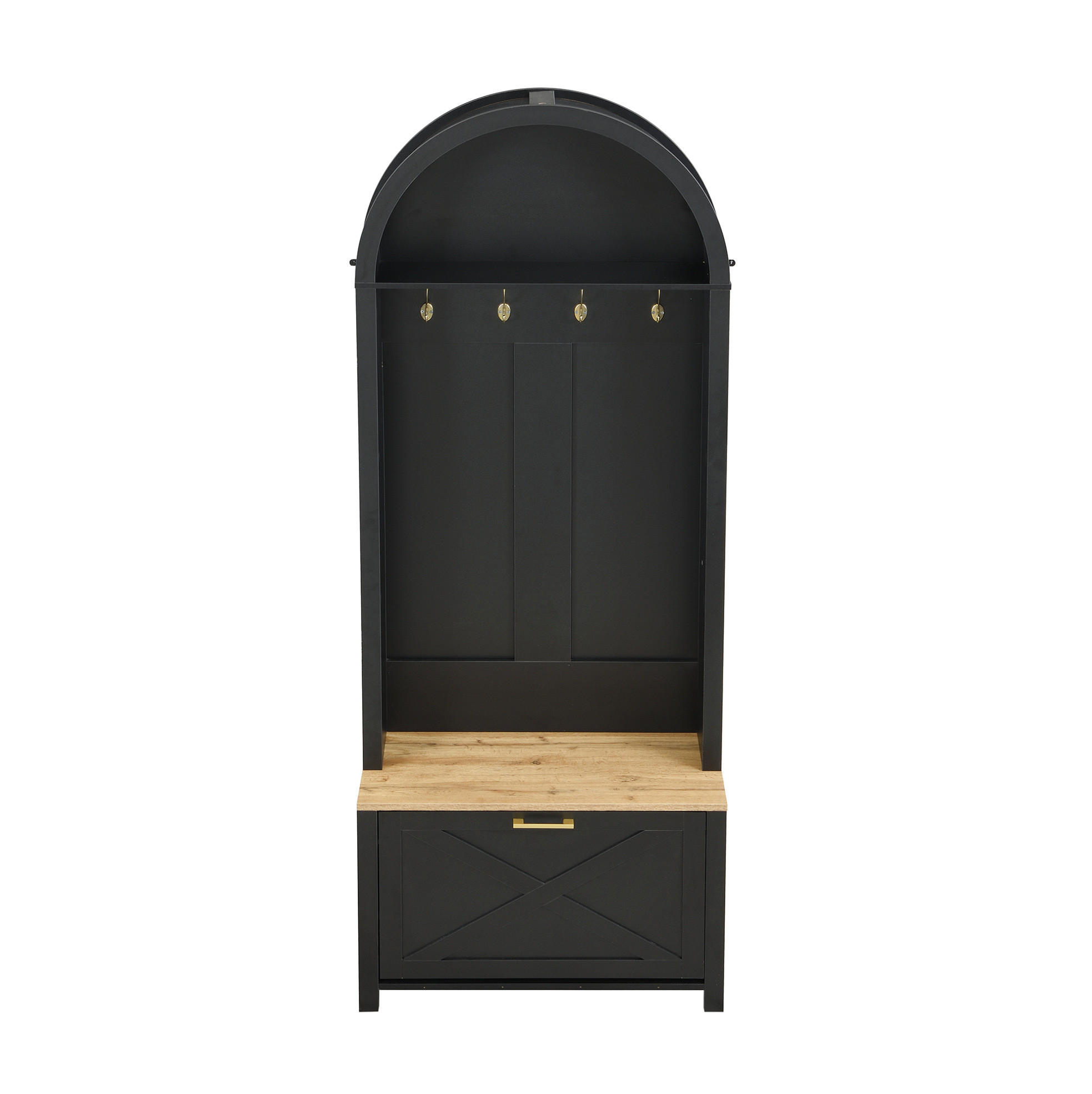 GARDEROBENSCHRANK 75/35/195 cm aus MDF mit Schuhfach und Haken Schwarz/Holzfarben - Schwarz, Holzwerkstoff (35/195/75cm) - Modenvie