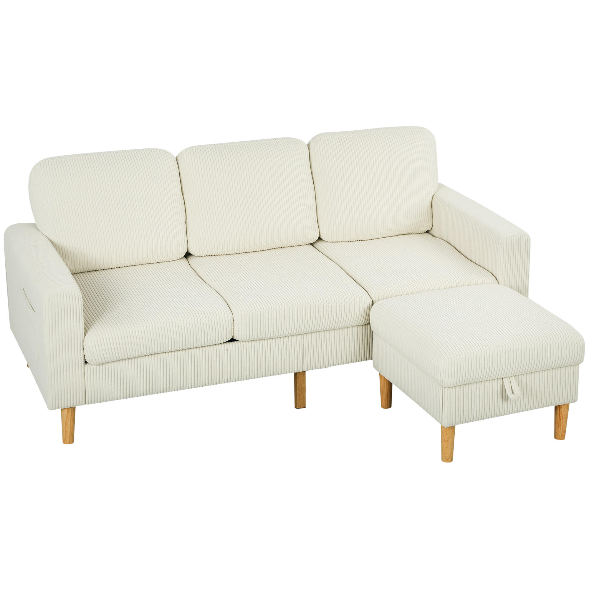 SOFA, 3-Sitzer, Cordbezug, Fußstütze, gepolstert, beige, 192x138x85cm - Multicolor, Holzwerkstoff (192/85/138cm) - FORIOUS