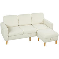 SOFA, 3-Sitzer, Cordbezug, Fußstütze, gepolstert, beige, 192x138x85cm - Multicolor, Holzwerkstoff (192/85/138cm) - FORIOUS
