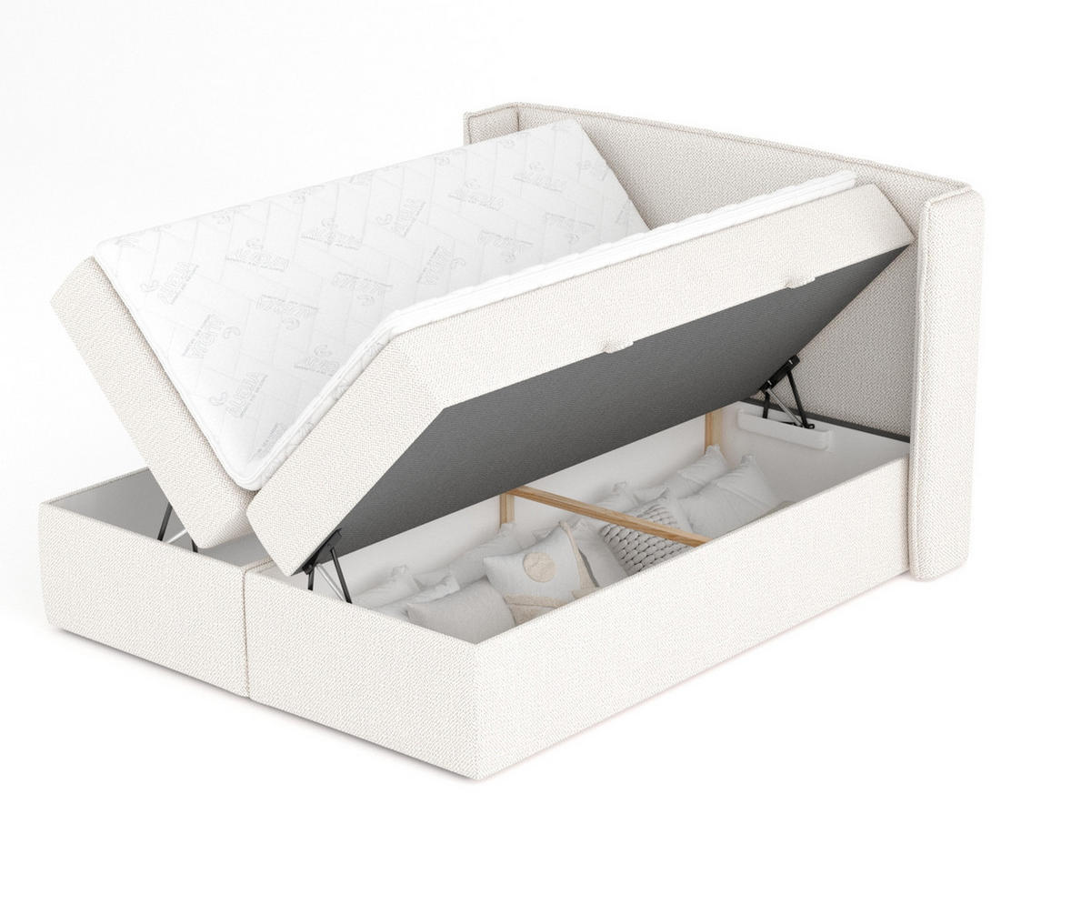 BOXBETT Skyline Creme 180/200 cm mit Matratze und Topper - Creme/Schwarz, Holz/Holzwerkstoff (180/200cm) - Maison de Reve