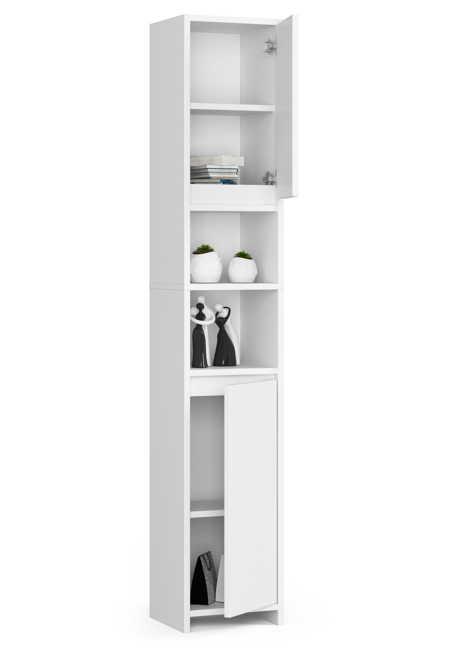 HOCHSCHRANK Weiß 32x28x180 cm - Silberfarben/Weiß, Holzwerkstoff/Kunststoff (32/180/28cm) - Akord
