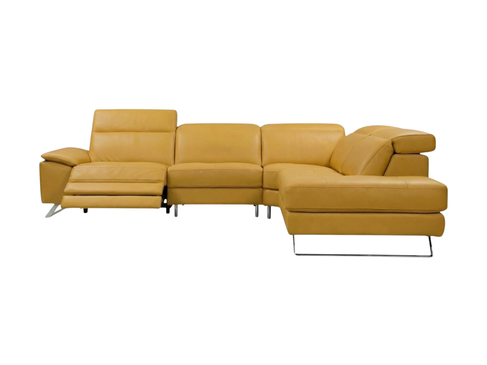 ECKSOFA Genius Echtleder mit 1 x Relaxfunktion Senfgelb - Gelb, Leder/Metall (264/230cm)