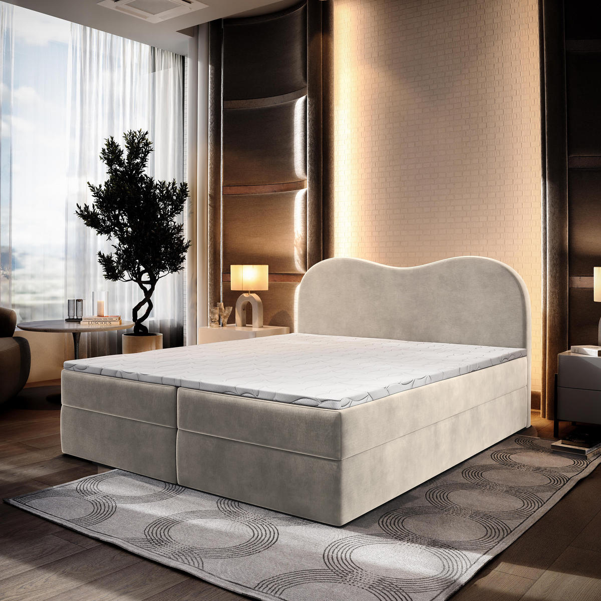 BOXBETT FLUVIA M 180x200 cm mit Matratze und Topper - Creme - Creme, Holz (180/200cm) - MASSENO