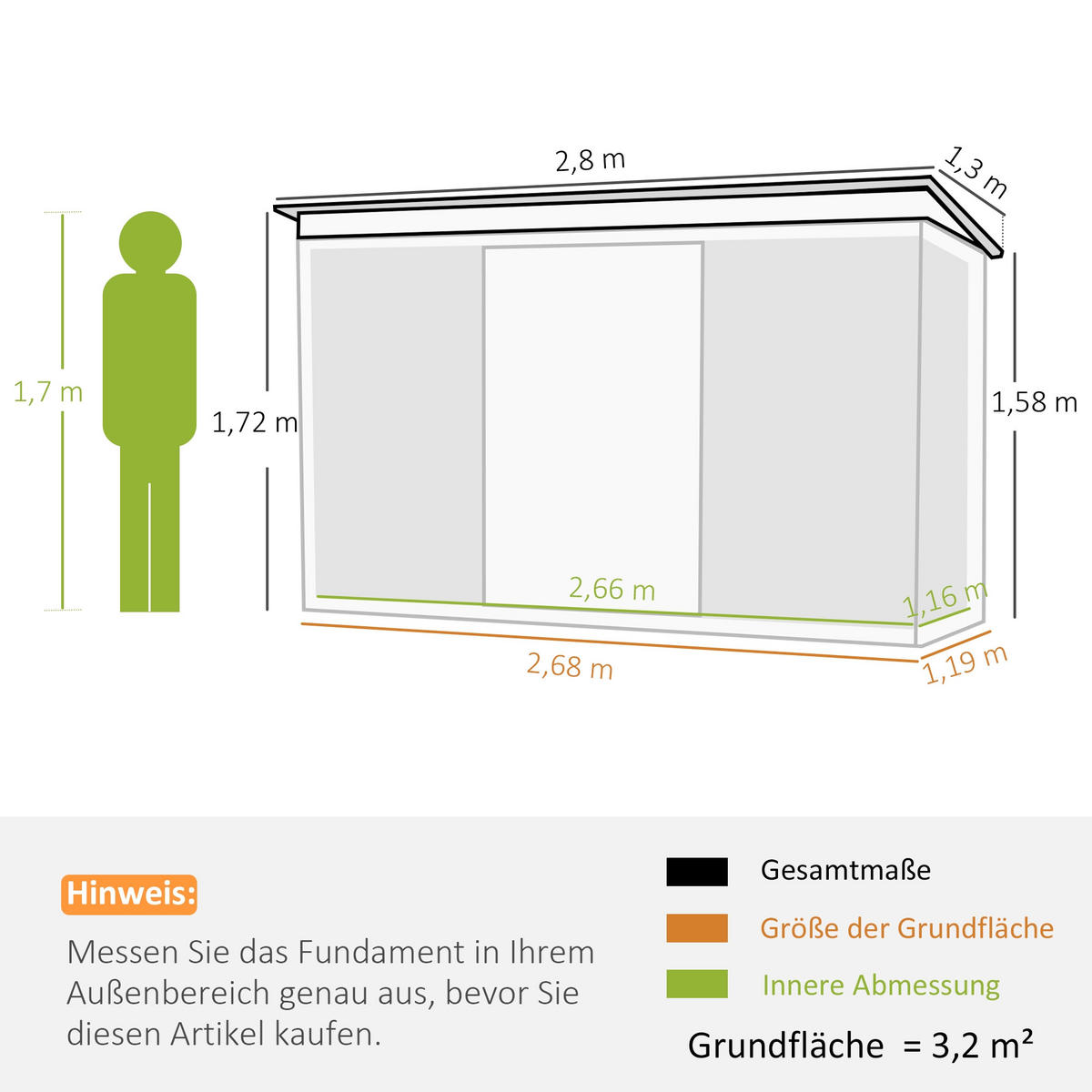GERÄTEHAUS 280/130/172 cm Dunkelgrün mit Schiebetür und Lüftungsfenster - Dunkelgrün, Metall (130/172/280cm) - Oxeza