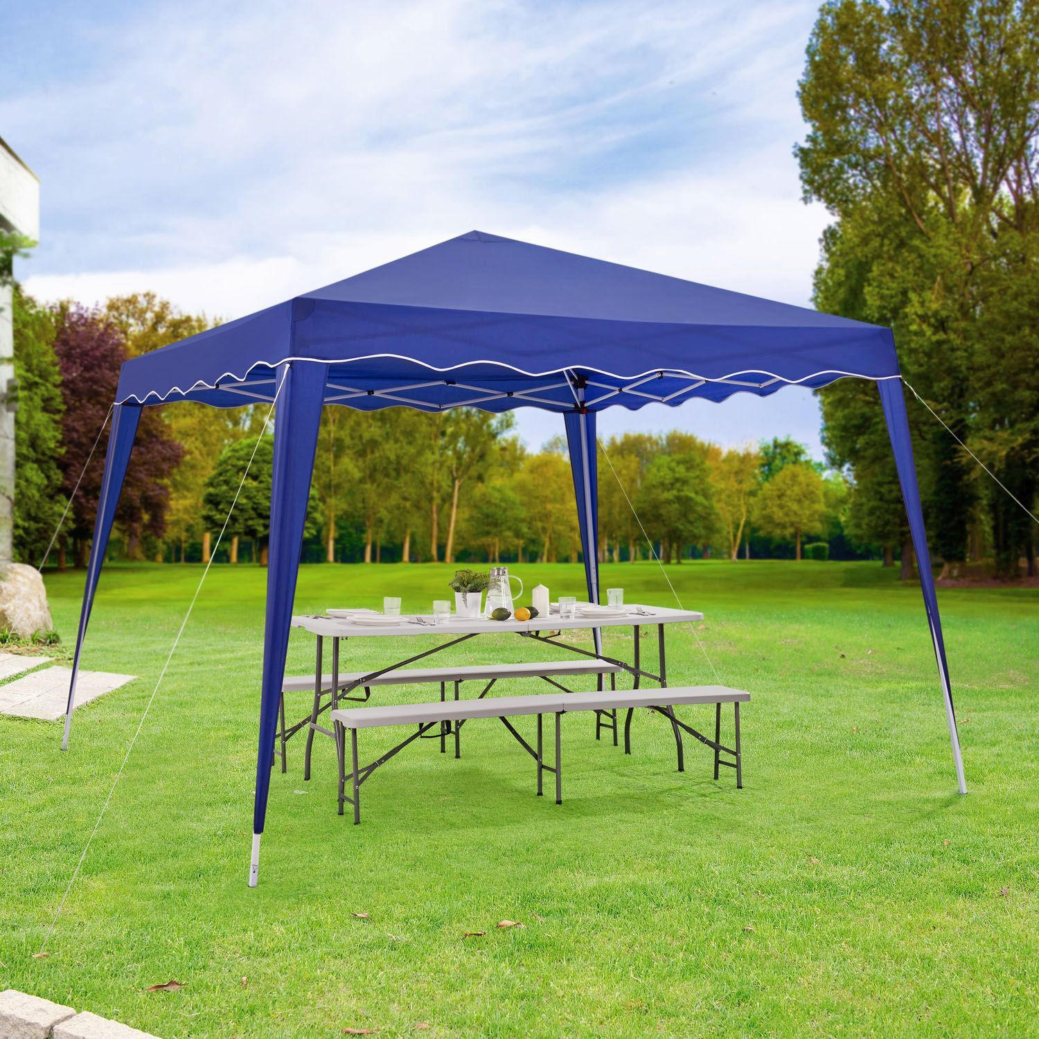FALTPAVILLON Vivara blau 3x3 m mit Tragetasche - Blau, Metall (300/250/300cm) - Juskys