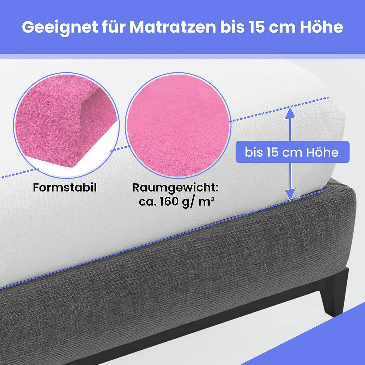 SPANNBETTLAKEN 160/200 cm, Frottee Elastisch 100 % Baumwolle Rosa - Pink, Textil (160/200cm) - Best For Home