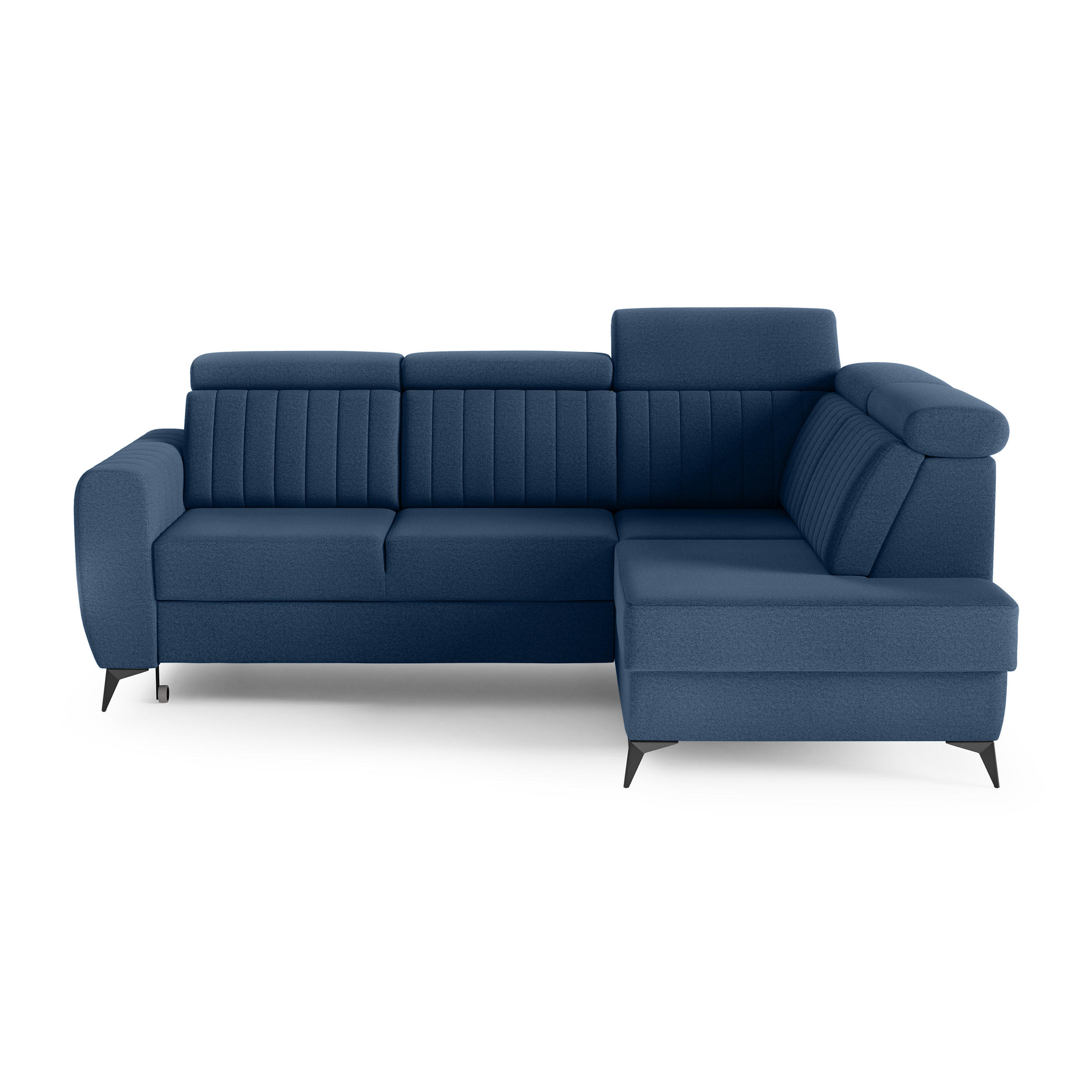 ECKSCHLAFSOFA Connor II verstellbare Kopfstützen, Dunkelblau, rechts - Schwarz/Dunkelblau, Textil (268/204cm) - Beautysofa