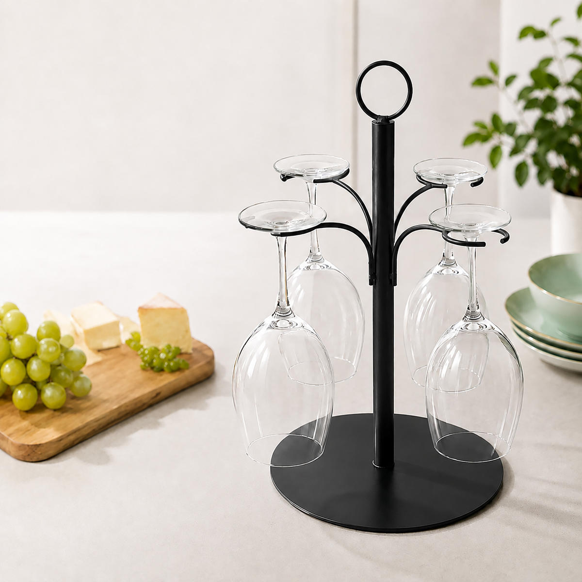 STALAK Crni za 4 čaše čelik 35x25 cm - crna, metal (35cm) - Relaxdays