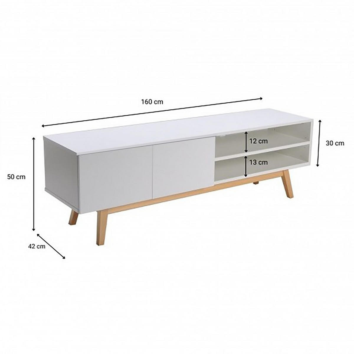 LOWBOARD HOME / TV-Element 160cm mit 2 Türen + 1 Nische / Weiß - Weiß, Holzwerkstoff (42/50/160cm) - Weber Industries