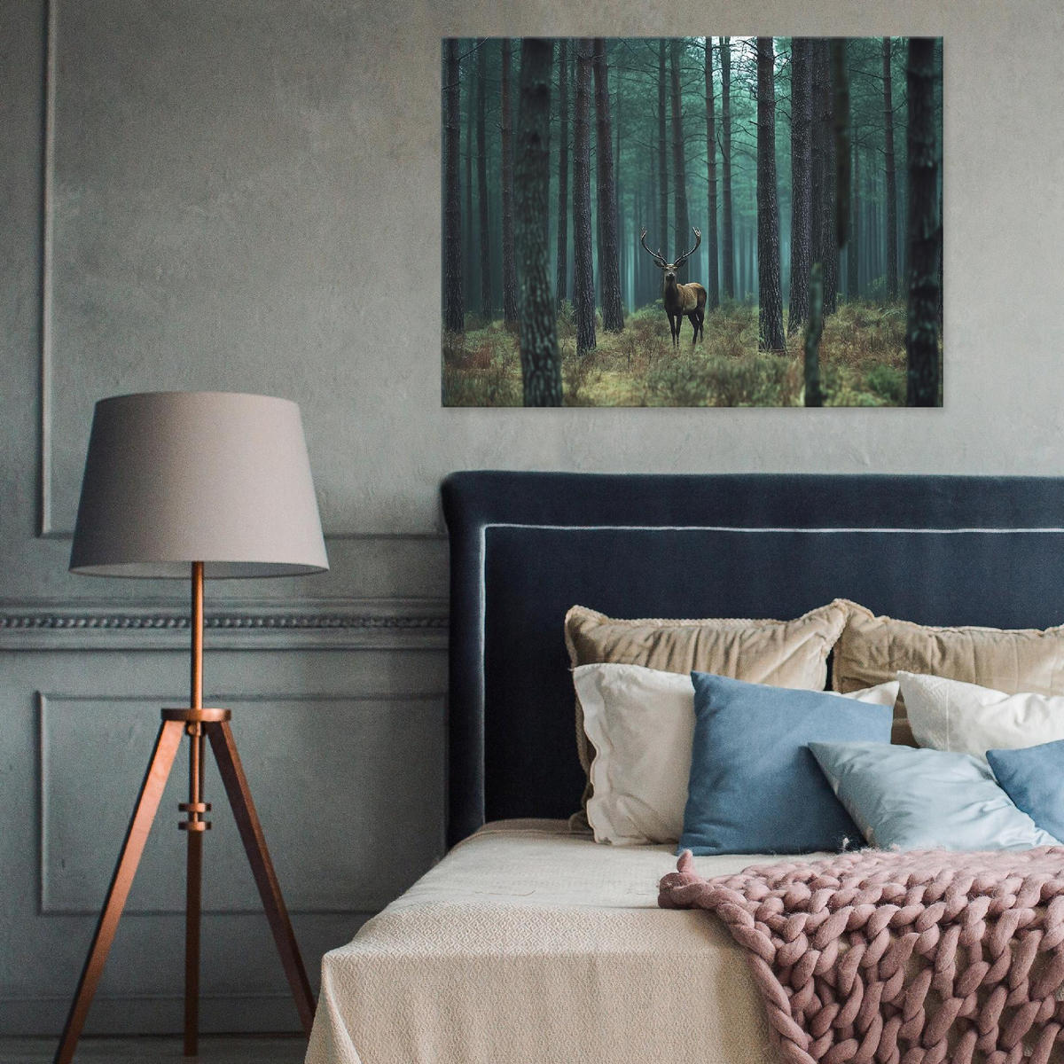LEINWANDBILD Hirsch Wald Natur Modern 100x70 - Multicolor, Holzwerkstoff (100/70cm) - Wallarena