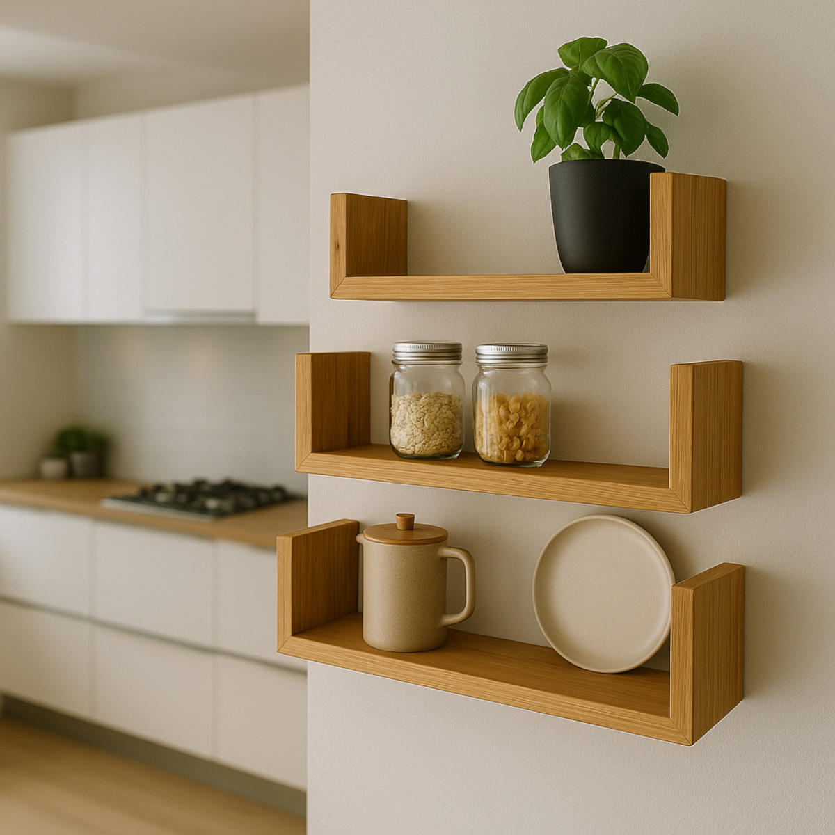 WANDREGAL Holzoptik Erlefarben 3er-Set U-Form 30/45/60 x15x10 cm - Erlefarben, Holzwerkstoff (60/10/15cm) - Begryf